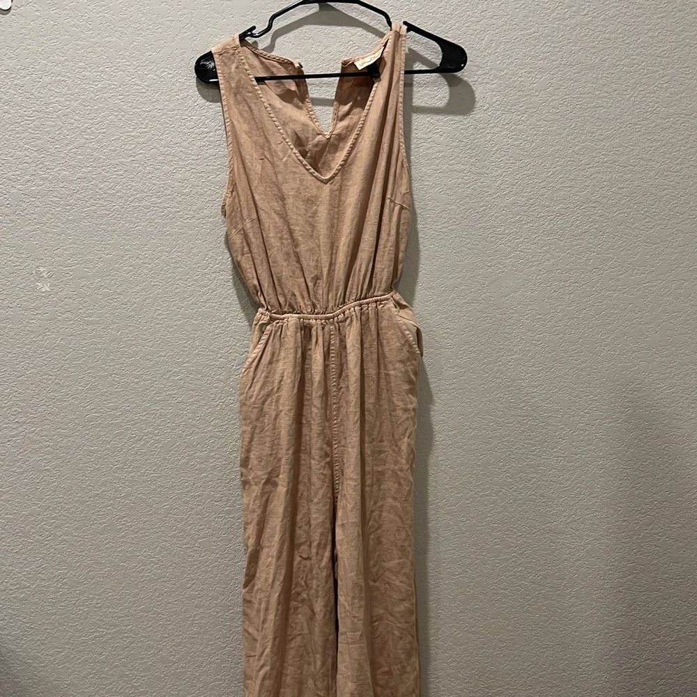 Universal Thread Sleeveless V-Neck Wide-Leg Jumpsuit in Beige